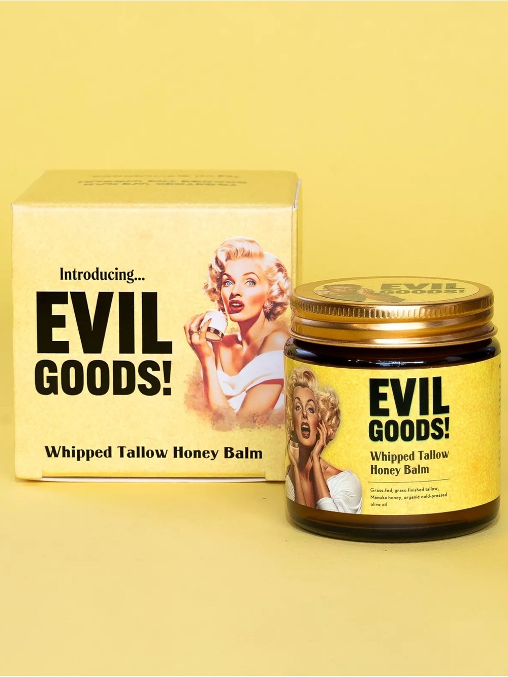 Evil Goods Grassfed Whipped Tallow Honey Balm - Yellow 120 grams